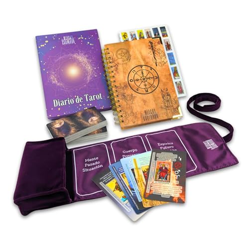 Witchy Cauldron Tarot Learning Kit in Spanish – Includes Tarot Deck, Tarot Wrap, Journal, Stickers – Perfect for Beginners and Enthusiasts (Purple)