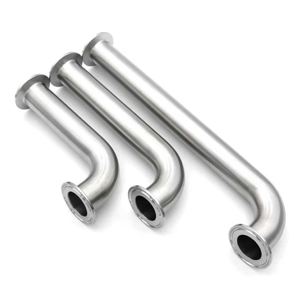 Codo de acero inoxidable 304 de 90 grados, extensión larga de triple abrazadera, accesorio de tubería sanitaria para tubos de 25 mm, 38 mm, 51 mm, 1 unidad (OD25 x 50,5, L457 mm)
