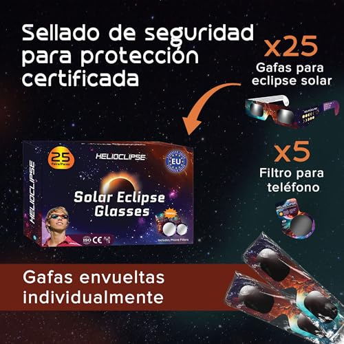 Miniatura 2 de Helioclipse Pack De 25 Gafas De Eclipse Solar Homologadas Para Ver Eclipse 2026, Gafas Eclipse Solar Homologadas Iso 12312-2, Certificadas Ce, Solar Eclipse Glasses, Eclipse Glasses Seguras