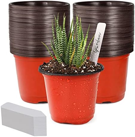 TDHDIKE 4" Small Plastic Plant Nursery Pot/Pots (100pcs) Seedling...
