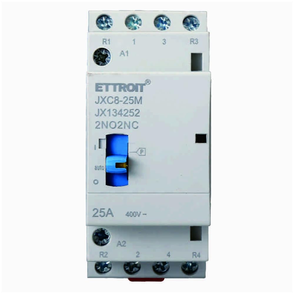 Contacteur 220 V/230 V, 25 A, 3 NO 1 NC, 4P 4 pôles 4 voies, occupe 2 modules DIN, normalement ouvert normalement fermé, télérupteur, interrupteur de contrôle manuel, usage domestique et