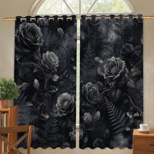 Rideau occultant noir motif fougère 132x137 cm pour salon - 3