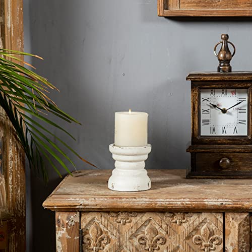 Distressed Wood White Candle Holder, Handcrafted Rustic Candle Holders For Pillar Candles, Decorative Farmhouse Pillar Candle Holder For Dining Room, Table Centerpiece, Country Candlestick Holders #TOP1