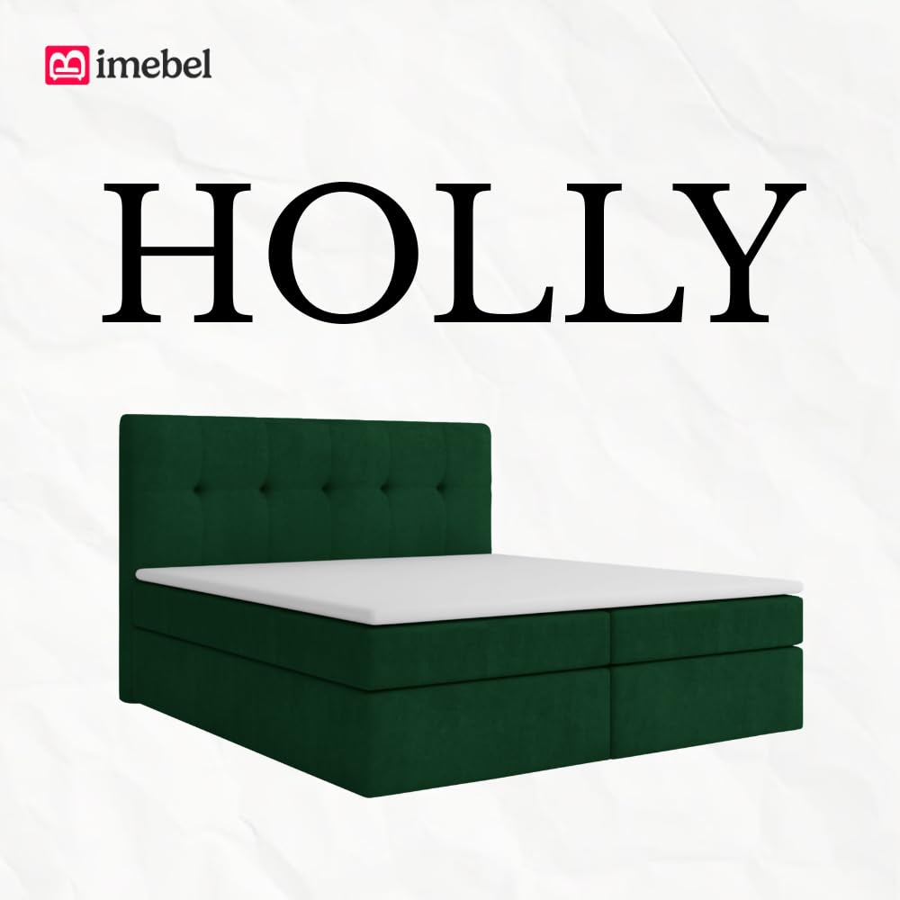 Boxspringbett Holly 200x200 cm mit Bonnell-Matratze H3 und 3 cm Topper – 2 Bettkästen – Samt Velours Polsterbett mit gestepptem Kopfteil – Doppelbett mit Stauraum