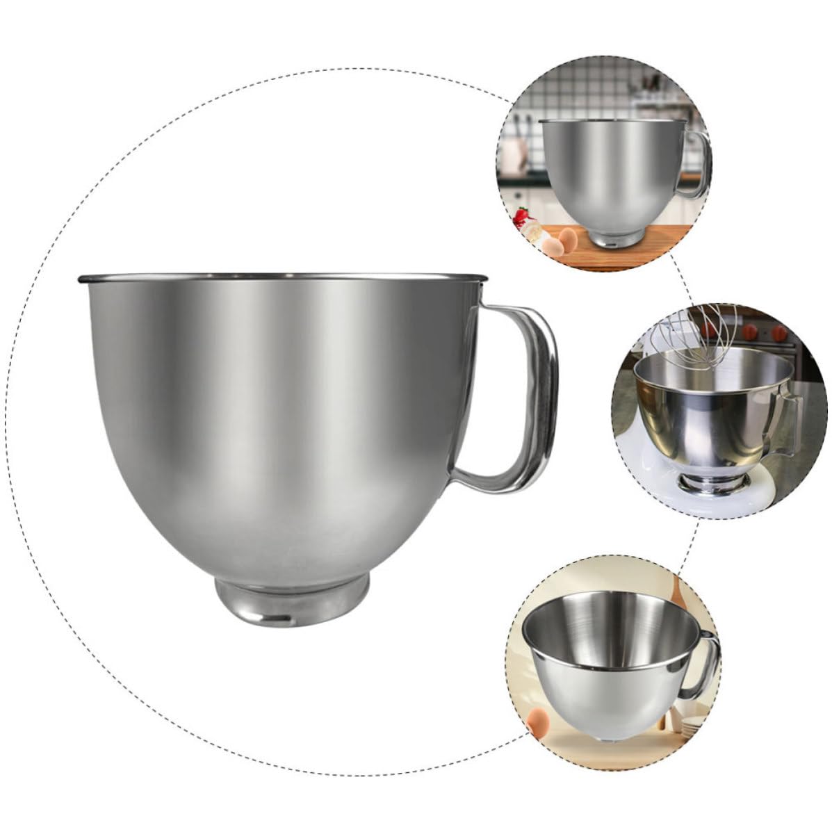 INOOMP Edelstahl Rührschüssel 5l Flacher Boden Silber Kompatibel mit Standmixern Ersatzschüssel für Mixer mit Komfortablem Griff für Küchenmaschine