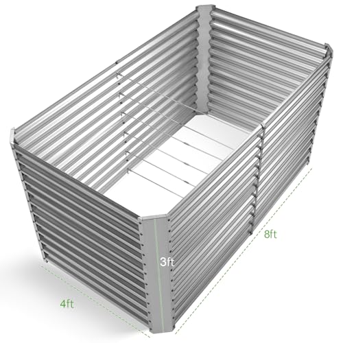 Land Guard 8x4x3ft Rectangular Galvanized Raised Garden Beds, Large-Capacity Metal Planter Box Outdoor, Durable Deep Raised Garden Bed 3ft Tall, Raised Beds for Gardening Vegetables, Classic Silver - Image 3