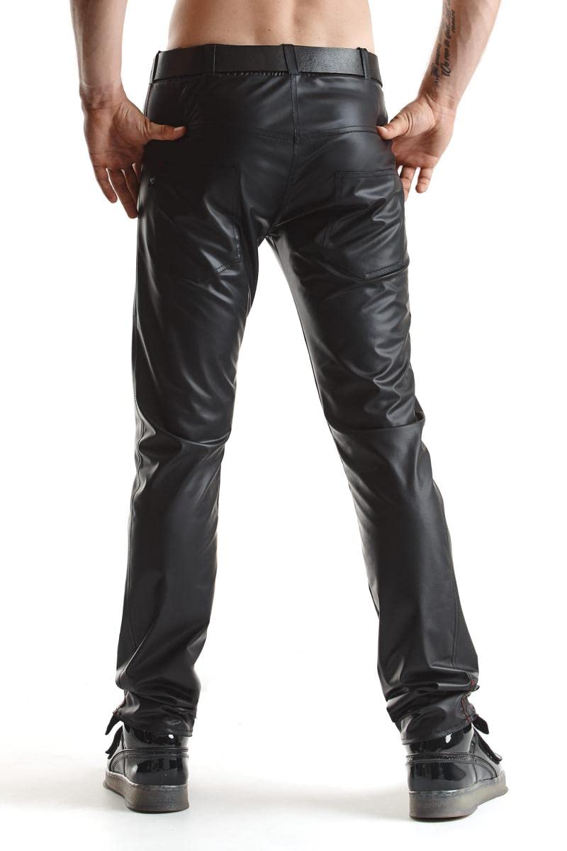 Regnes Fetish Planet Lange Herren Hose schwarz aus elastischem Wetlook-Material matt und tief Geschnittener Taille