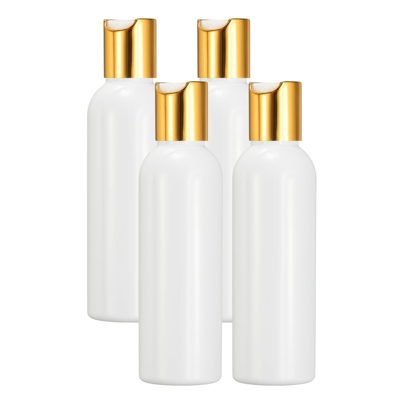 sourcing map 4 Pcs Plastic Travel Bottles, 2 oz Empty Shampoo Bottles with Gold-White Disc Top Caps Clear Refillable Travel Squeeze Containers for Lotions Cosmetics Body Soap, White-image-30