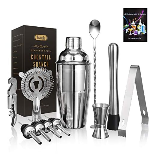 Cocktail Shaker Set 11 Piece, 18oz Stainless Steel Bartender Kit Professional Martini Mixing Bartending Kit Combination, Home Stylish Bar Tool Set with Cocktail Recipes Booklet