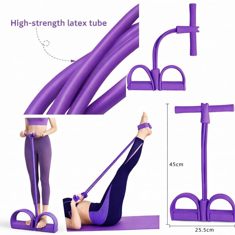 Image of RK Prime Pull Reducer Resistance Band - 4 Tube Yoga Pedal Puller for Tummy, Waist & Full Body Workout | Natural Rubber | Arm & Leg Exercise | Home Gym | Men & Women