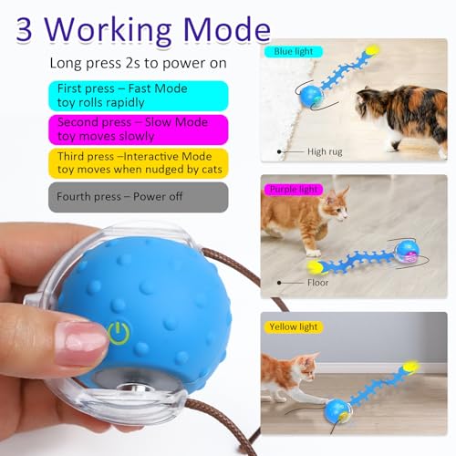 Image of Giociv Interactive Cat Toys Ball for Indoor Cats Fast Rolling on Carpet, Chirping & Motion Activate Cat Toys (Blue Centipede)