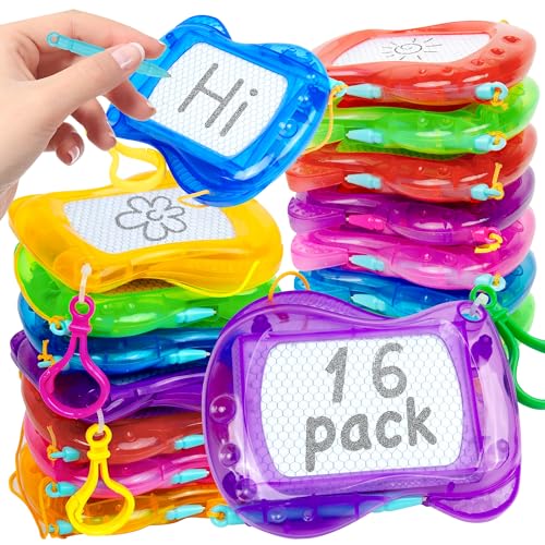 16 Pack Mini Magnetic Drawing Board for Kids Magnetic Doodle Board Erasable Drawing Pad Portable Travel Toy with Hook Learning Kids Doodle Board for Classroom Rewards Party Favors Goodie Bags (16)