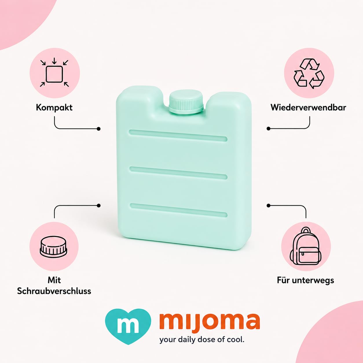 MIJOMA Zestaw mini wkładów chłodzących – elementy chłodzące wielokrotnego użytku do torby chłodzącej, pudełka na lunch, podkładki chłodzące w pastelowych kolorach – nadają się do kontaktu z żywnością