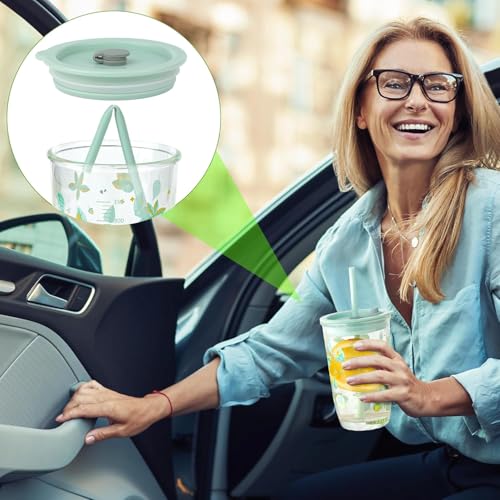 Image of Kamvy Reusable Glass Tumbler with Lid & Straw Pack of 1, 400ml Multipurpose Drinking Glasses Coffee Sipper Mugs for Juice Smoothies Iced Tea Indoor & Outdoor Cup (Mint Green)