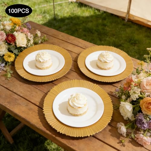 100 Platos Cargadores Plásticos Dorados 13in miniatura 7