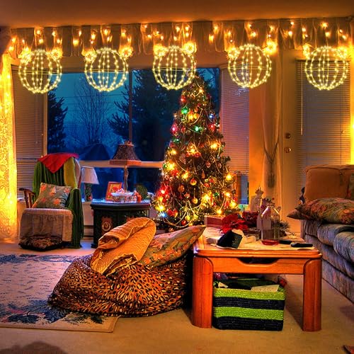 Joomer Outdoor Christmas Ball Lights Battery Operated 33cm 144 LED and 28cm 120 LED Hanging Ball Lights Foldable Sphere Timer 8 Modes for Indoor Party Room Balcony Decorations(2PC, Warm White) - Image 3