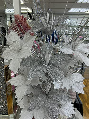 CRYSTAL CROWN Artificial Bloomer Flower Ornament, Glitter Flowers for Vase Home Decoration 35 cm Silk Flower Bunch