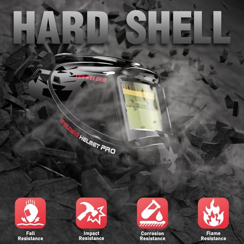 Image of YESWELDER Auto Darkening Welding Helmet, Blue Light Blocking, 1 /1 /1 /1 True Color Solar Powered Welding Hood with 2 Arc Sensors, Wide Shade 3.5 /9-13 Welder Mask for TIG MIG ARC and Grind