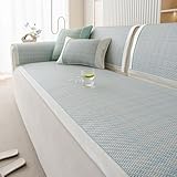 AHTCPO Summer Cool Rattan Sofa Seat Cover, Cooling Bamboo Sectional Sofa Slipcovers, Breathable Furniture Protector Cover, for 1 2 3 4 Seater, Living Room Bedroom(Blue,80 * 80cm)