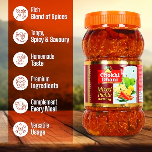 Image of Chokhi Dhani Mixed Pickle 1kg | Authentic Indian Mix Achar | Tangy & Spicy Traditional Style Pickle | Aromatic Spices & Rich Flavour