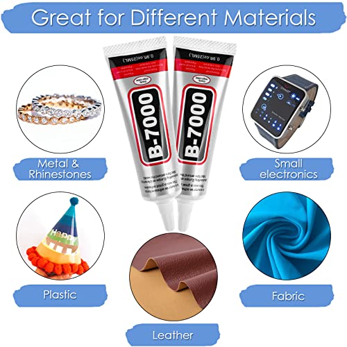 B 7000 Glue with Tips, Fabric Super Glue B7000 Rhinestone Crafts Clear Liquid Glue Super Adhesive for Cell Phone Repair, Clothes, Glass, Wooden, Metal Stone Beads Small Jewelry DIY(2 x 25 ML/ 0.9 OZ) 4 51QjNpEB2RL