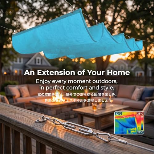 Auvent ondulé rétractable bâche maille HDPE extérieur pergola 3x13m - 6