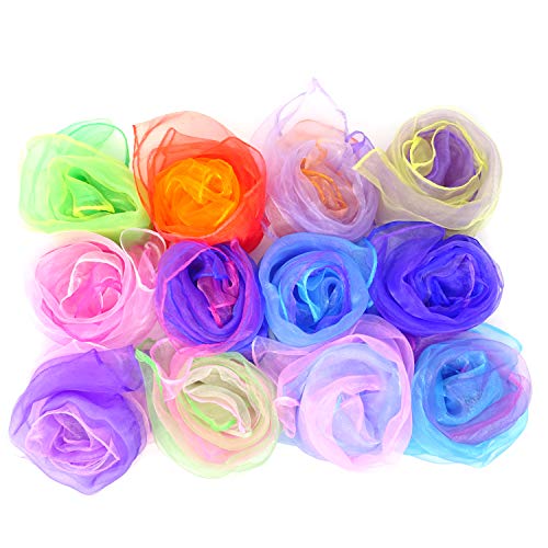 Honbay 12PCS Gradient Color Square Scarves Juggling Scarves Silk Dance Scarves Performance Props,24 x 24 Inch2