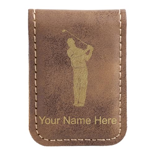 LaserGram Slim Magnetic Money Clip, Golfer, Personalized Engraving Included (Rustic)