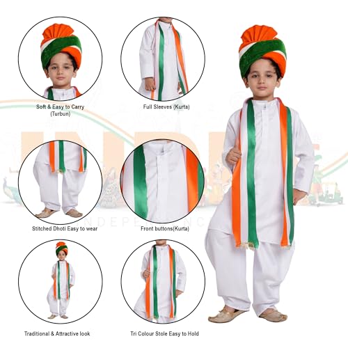 Image of Kaku Fancy Dresses White Dhoti Kurta & Safa Stole For Kids, Kurta Set For Boys & Girls, White