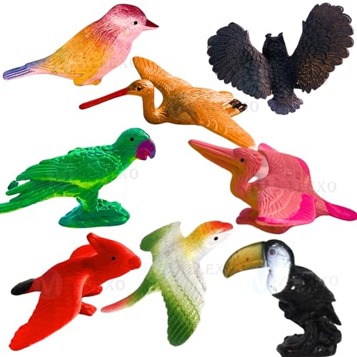 Image of PVC Bird Figures Toys for Kids 3D Model Birds Animal Figure Play Set 8PCs Different Types of Miniature Sparrow Animals Toys for Children Soft Farm Birds Toys Set Birthday Return Gift (BIRDS 8)