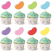 R HORSE Colorful Cupcake Toppers - 40 Pcs Colorful Candy Toppers for Cake Decorations Jelly Bean Shaped Cupcake Picks for Kids Summer Holiday Birthday Baby Shower Party Supplies Food Decoration
