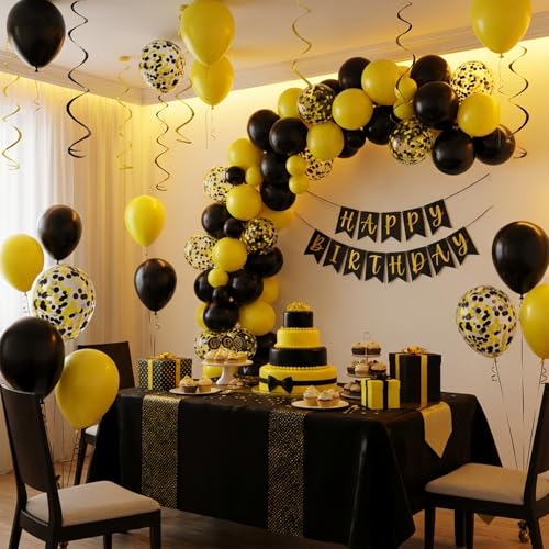 Image of KBZVNAF Black and Yellow Latex Balloons - 60 Pack 12 inch Yellow Black Confetti Party Balloons for Birthday, Baby Shower, Sunflower Bee Party Decorations