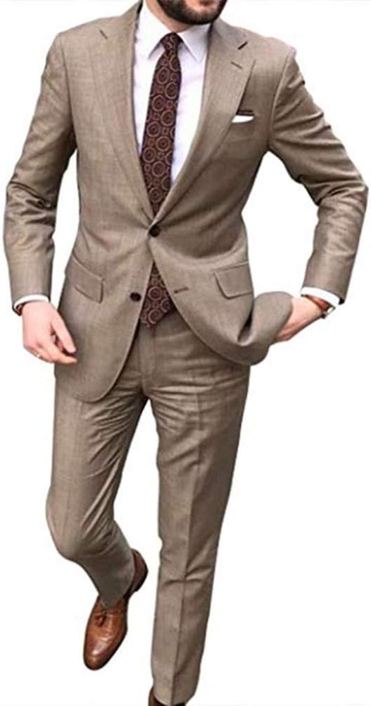 Mens Slim Fit Brown Wedding Tuxedo Groomsmen Men Blazer Pant 2-Pieces Beach Suit