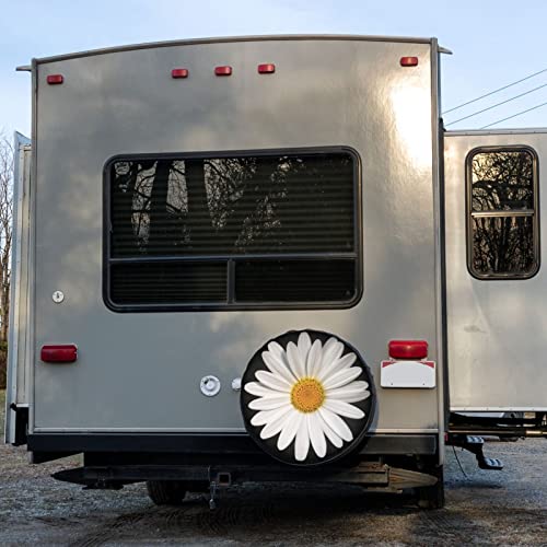 Image of White Daisy Spare Tire Cover Dust-Proof Wheel Tire Cover Fit Trailer, RV, SUV and Many Vehicle 16 Inch