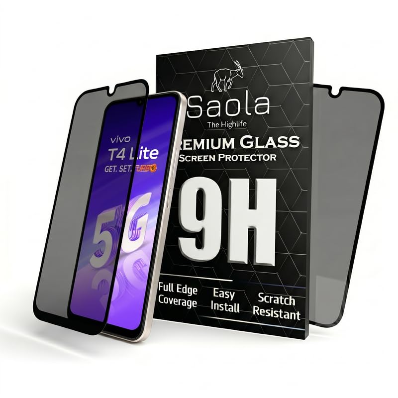 Image of Saola Ultra Privacy Tempered Glass For Vivo T4 Lite 5G (PACK OF 1) with Free Installation Kit. Full screen Coverage. Free Replacement If Received Damaged - 6.74 inch