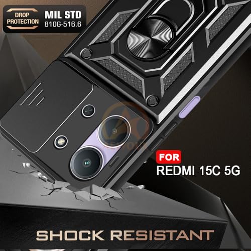 Image of Armor Bumper Back Cover Case for Redmi 15C 5G / Poco C85 5G Rotating Camera Cover, Ring Holder & Kickstand | Heavy Duty & 360 Degree Protection Redmi 15C 5G / Poco C85 5G Back Cover (Black)