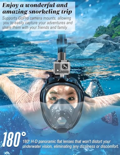Image of Delavala Full Face Snorkeling Mask Diving Gear - Dry Top System,180 Degree Panoramic View Snorkeling Mask with Camera Mount,Safe Breathing,Anti-Leak Anti-Fog-Swim Fins (Black - Large /X-Large)