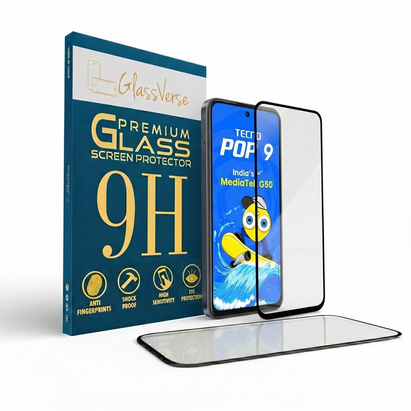 Image of GlassVerse PureView Tempered Glass for Tecno Pop 9 4G | Crystal Clear, 9H Hardness Screen Protector, Edge to Edge, Case Friendly, Hassle-less Installation Kit Included. (Pack of 2)