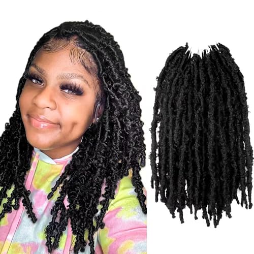 BOHOBABE 8 Packs Butterfly Locs Crochet Hair 12 Inch Short Black Distressed Crochet Butterfly Faux Locs 1B
