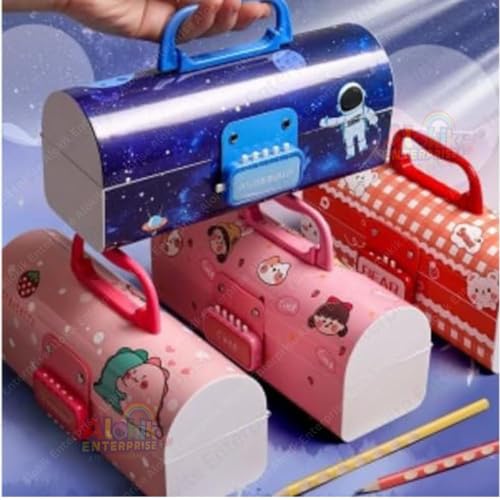 Image of New Cartoon Theme Pencil Box with Push Pull Eraser Set for Kids | Suitcase Style Password Lock Stationery Organizer | School Supplies Gift Combo for Boys & Girls (Unicorn Pink Pencil Box New)