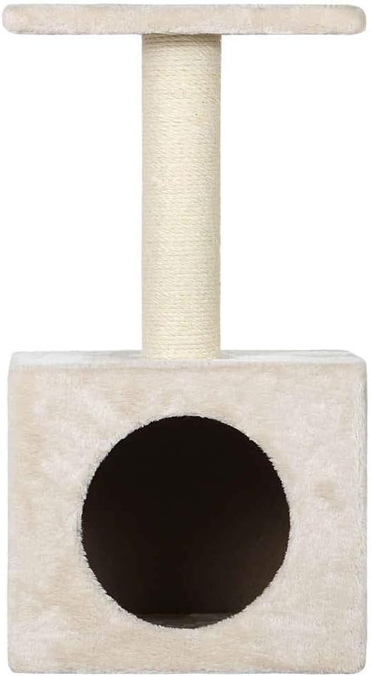 Wouapy Kitty Cat Tree - Sisal and Faux Fur Play and Rest Area - Sisal Scratching Post - Tray for Observing the Environment - One Size - Ecru