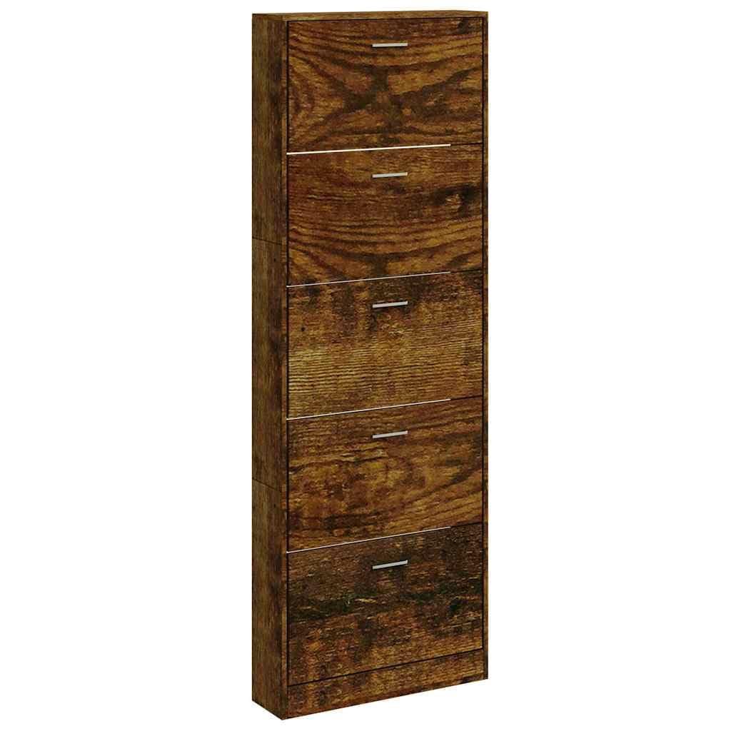 Kompozytowa drewniana szafka na buty, 5 szuflad, 59x17x169 cm, odcień