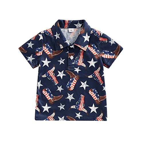 Toddler Baby Boy 4th of July Shirt American Flag Button Down Tops Blouse Western Cow Print Independence Day Clothes