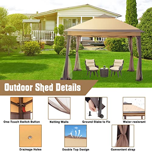 Wonlink 11X11 Ft Gazebo Tent With Mosquito Netting, Folding Heavy Duty Height Adjustable Sun Shelter Gazebo #TOP2