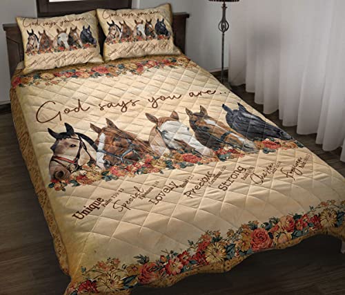 Horse God Say You Are Vintage Style Flower Quilt Blanket & Pillowcases, Quilts Bedding Set & Pillow Cover, King Queen Double Twin Throw Full Size Bedspread Bed Sets #TOP12