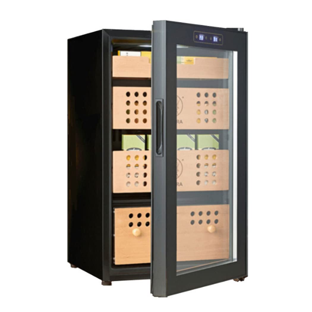 Zigarrenkeller, Weinkühler, Weintemperierschrank, Unabhängiger Zigarrenschrank mit Konstanter Temperatur und Luftfeuchtigkeit, Vollglas-designtür, 300/400 Zigarren, Leise, Schwarz,70L