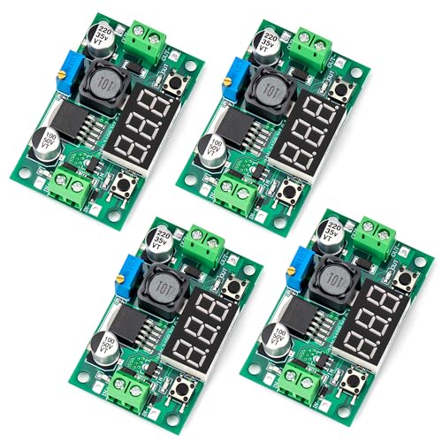 4 Pack LM2596S DC-DC Buck Converter Adjustable Step Down Voltage Regulator Power Module 4-40V to 1.25-37V 2A with LED Voltmeter Display