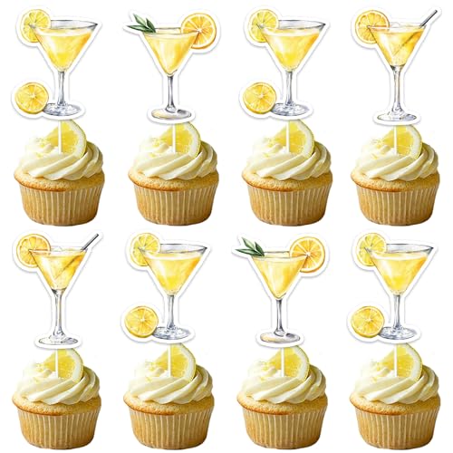 Lot de 36 décorations de cupcakes en forme de goutte de citron pour cupcakes, cocktails, gâteaux, martini jaunes, décorations de fête d'anniversaire pour...