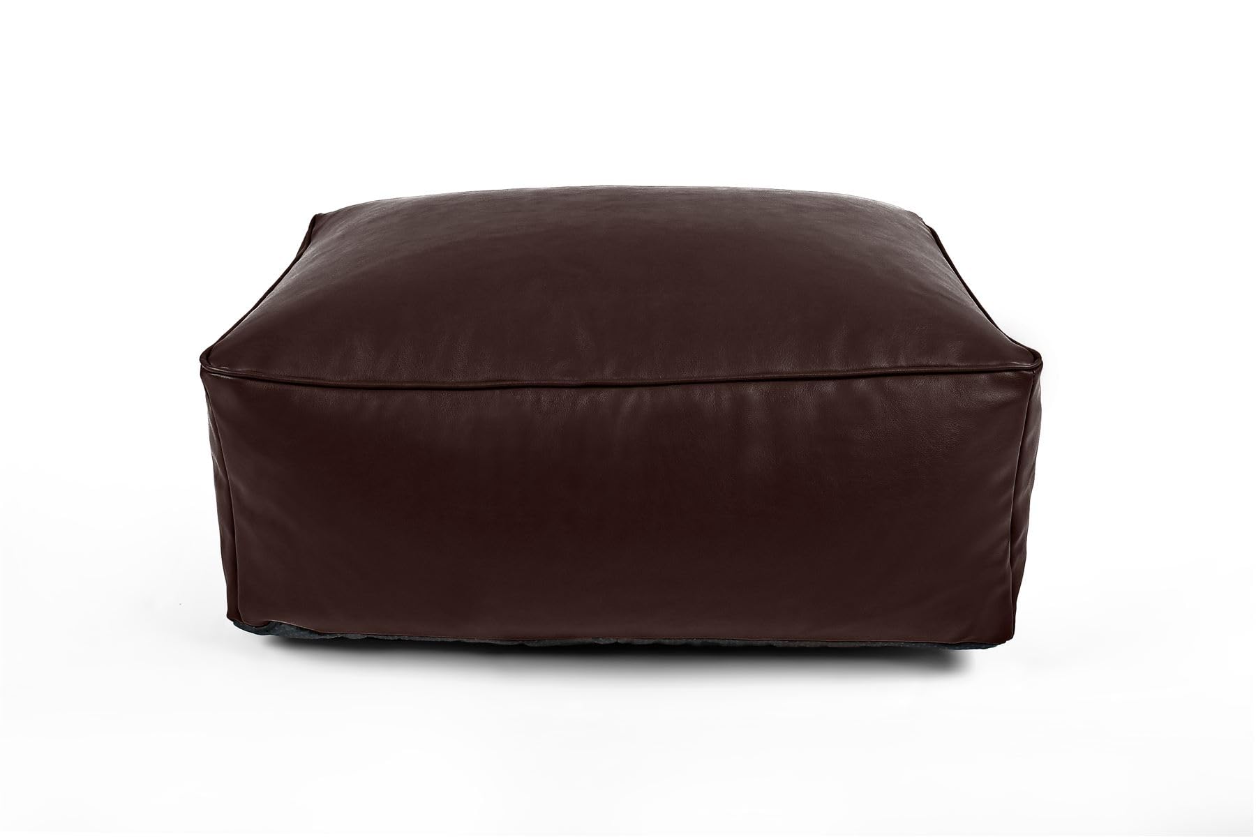 Littens Chocolate Brown Rectangular Footstool Bean Bag, Soft Faux Leather, Pouffe, Ottoman, Livingroom Low Seat, Piped, Non-Slip (65cm x 45cm x 25cm)