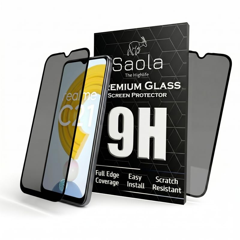 Image of Saola Ultra Privacy Tempered Glass For Realme C21 Smartphone (Pack Of 1) With Free Installation Kit.(In-Screen Fingerprint Lock Will Not Work With The Privacy Guard Because Of It'S Spy Coating)-6.5In